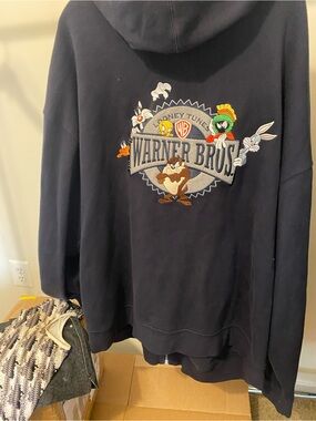 Mens Warner Bros. Men's Navy Zip-Up Hoodie Sweater Sz 3XL